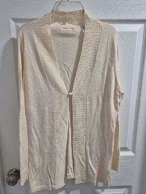 Marsh Landing Ivory Open-Front Cardigan with Textured Trim